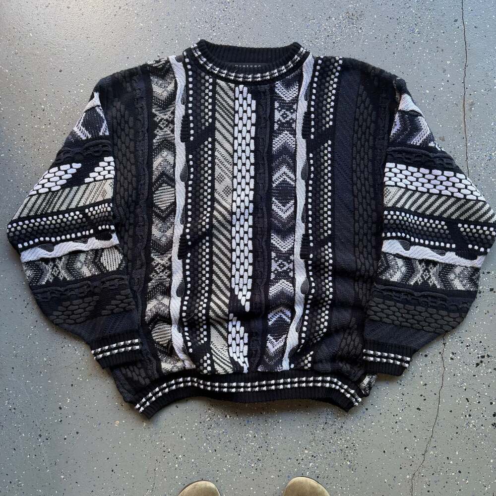 Vintage 90s Protege Collection 3D Knit Coogi Style Textured Sweater Black Gray M